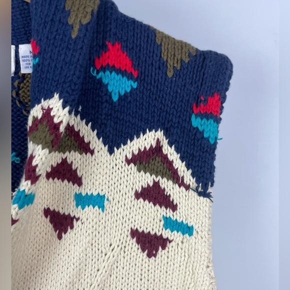 Jason Younger Cream Blue Aztec Western Print Knit Vest - Picture 6 of 7